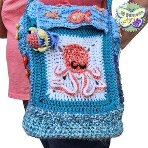 Handmade Crochet Octopus, Crab, Ocean-themed Beaded Bag, BOHO Fish Bag